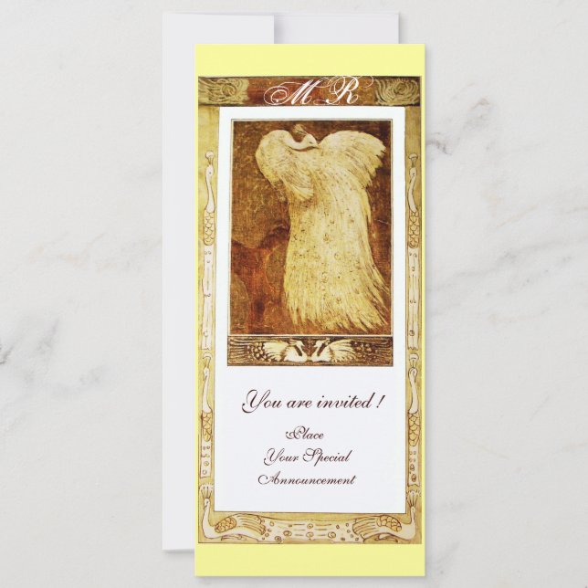 Invitation MARIAGE AMOUR PAON MONOGRAMME, marron blanc jaune (Devant)