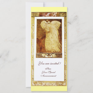 Invitation MARIAGE AMOUR PAON MONOGRAMME, marron blanc jaune