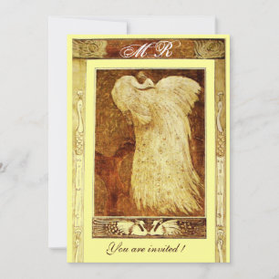 Invitation MARIAGE AMOUR PAON MONOGRAMME, marron jaune