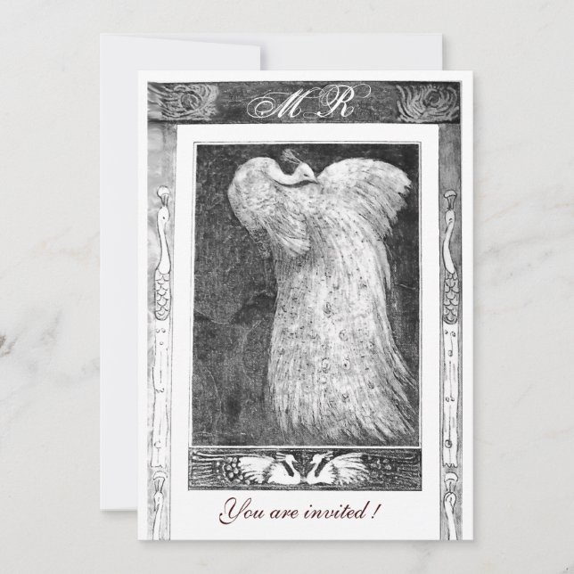 Invitation MARIAGE AMOUR PAON MONOGRAMME, noir et blanc (Devant)
