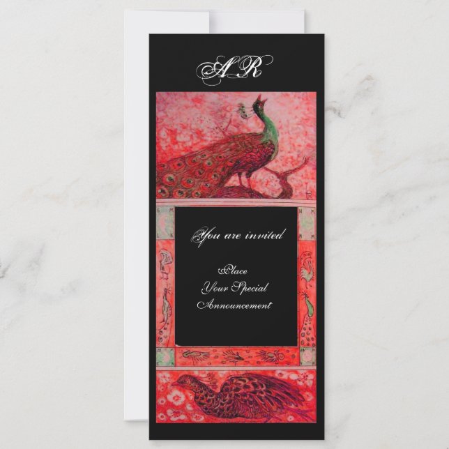 Invitation MARIAGE AMOUR PAONS INITIALES rouge noir (Devant)