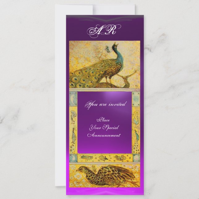 Invitation MARIAGE AMOUR PAONS MONOGRAMME brun violet jaune (Devant)