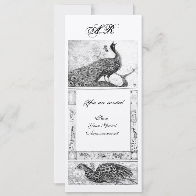 Invitation MARIAGE AMOUR PAONS MONOGRAMME noir blanc or (Devant)