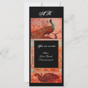 Invitation MARIAGE AMOUR PAONS MONOGRAMME rouge noir orange