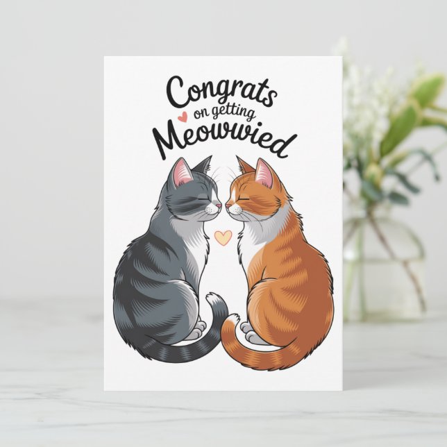 Invitation Mariage Amoureux des chats gentil Félicitations Fi (Debout devant)