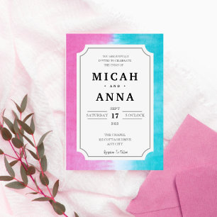 Invitation Mariage amusant et moderne rose et bleu Ombre
