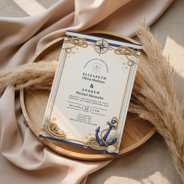 Invitation Mariage Ancre Boussole Naautique (Créateur téléchargé)