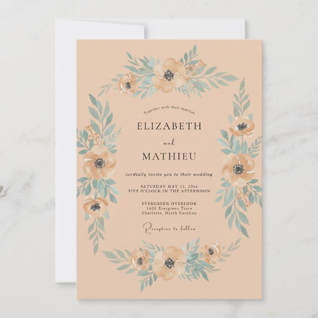 Invitation Mariage Anémone Abricot Aqua (Devant)