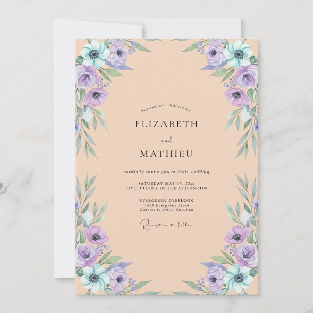 Invitation Mariage Anémone Abricot et Pervenche (Devant)