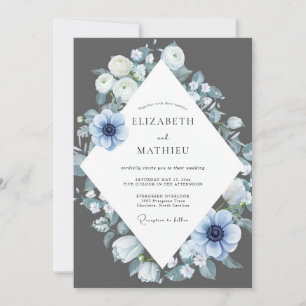 Invitation Mariage Anémone Acier Charbon