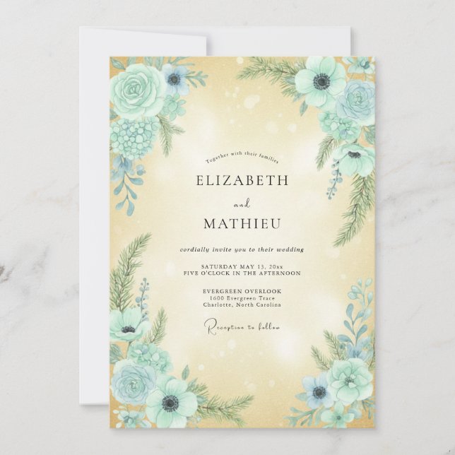 Invitation Mariage Anémone Aqua Champagne (Devant)