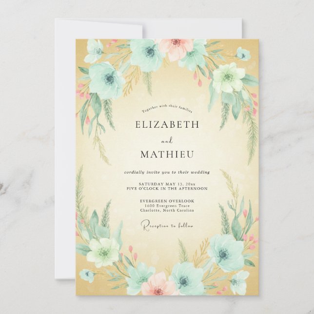 Invitation Mariage Anémone Aqua Champagne (Devant)