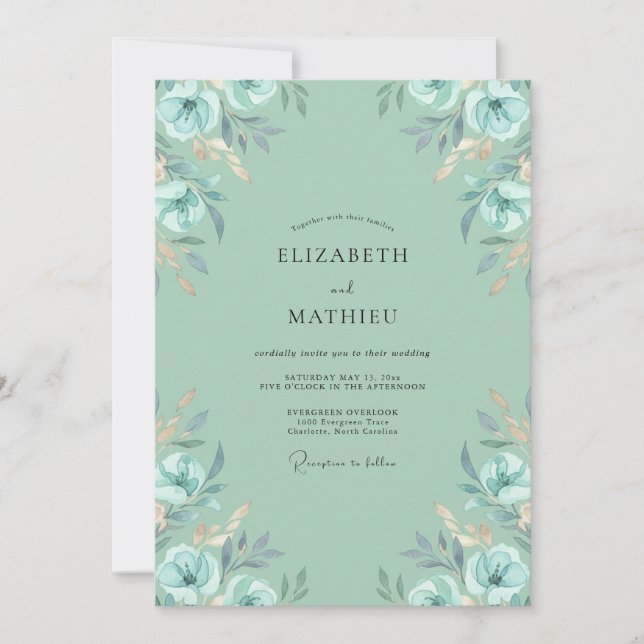 Invitation Mariage Anémone Aqua Menthe (Devant)