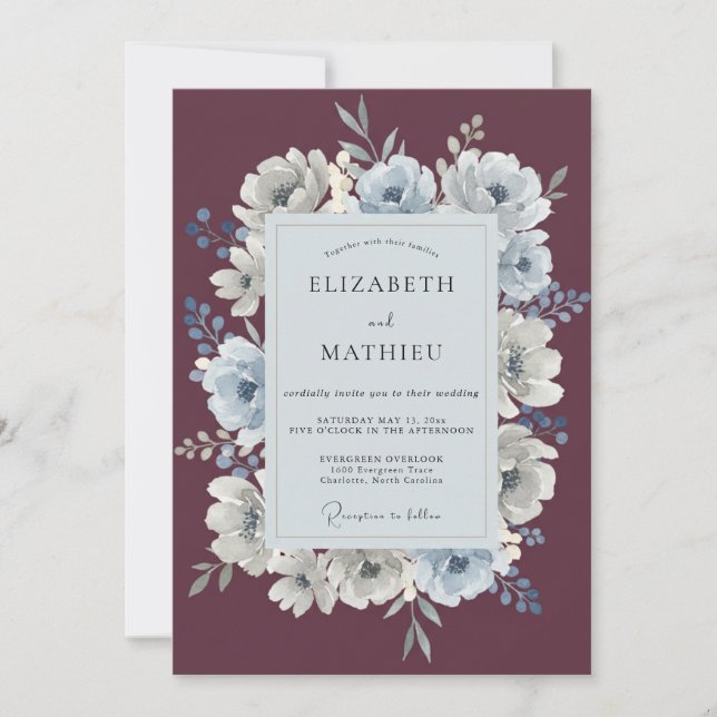 Invitation Mariage Anémone Ardoise prune (Devant)