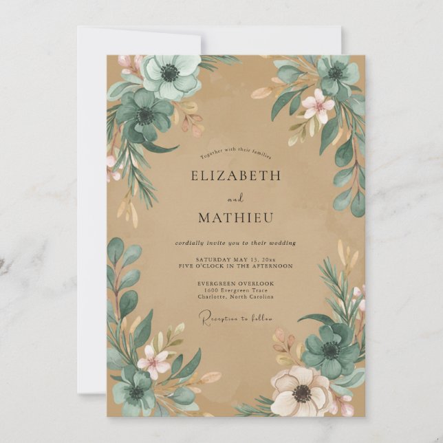 Invitation Mariage Anémone Ardoise Taupe (Devant)