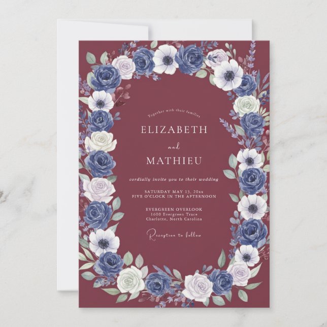 Invitation Mariage Anémone Ardoise Vin (Devant)