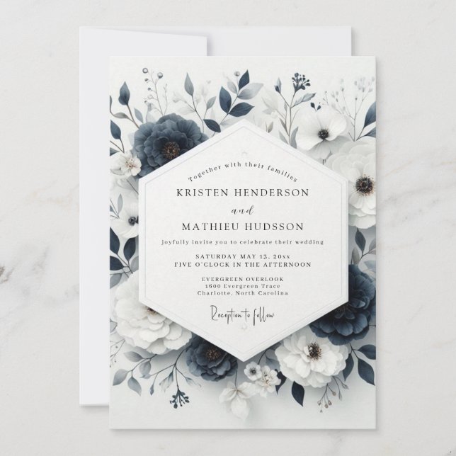 Invitation Mariage Anémone Bleu Ardoise Maussade (Devant)