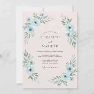 Invitation Mariage Anémone Bleu Poudre