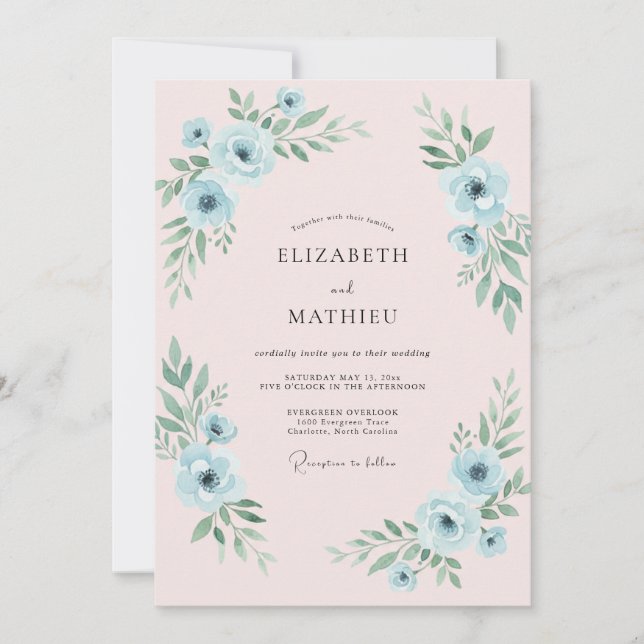 Invitation Mariage Anémone Bleu Poudre (Devant)