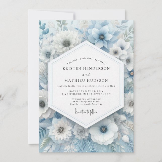 Invitation Mariage Anémone Bleu Poudre (Devant)