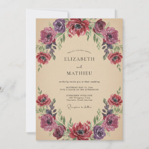 Invitation Mariage Anémone Bourgogne Plum