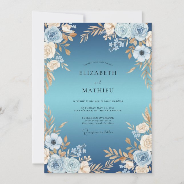 Invitation Mariage Anémone Champagne Bleuet (Devant)