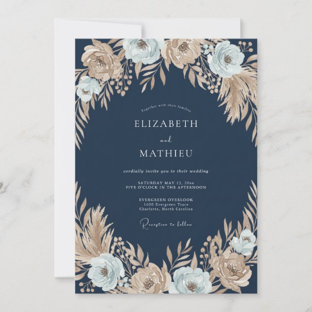 Invitation Mariage Anémone Champagne de Minuit (Devant)