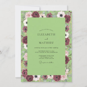 Invitation Mariage Anémone Chartreuse Bordeaux
