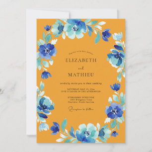 Invitation Mariage Anémone Cobalt Ocre