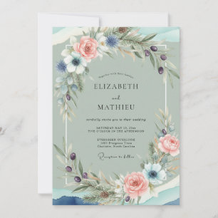 Invitation Mariage Anémone Corail Doux Mousse de Mer
