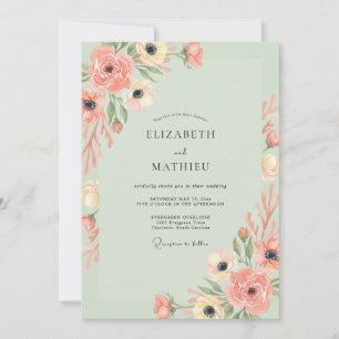 Invitation Mariage Anémone Corail Menthe