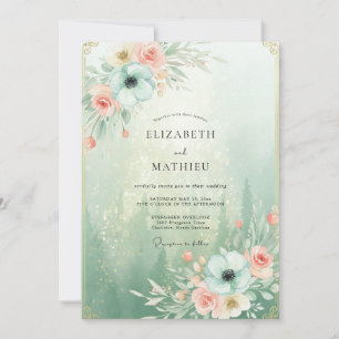 Invitation Mariage Anémone Corail Mousse de Mer