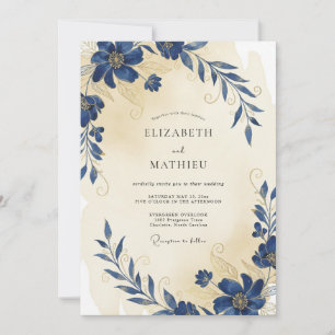 Invitation Mariage Anémone Crème Indigo