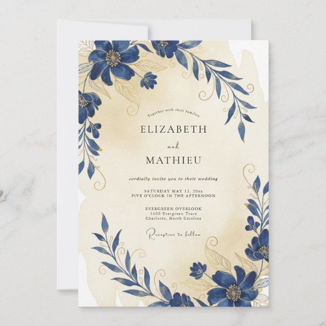 Invitation Mariage Anémone Crème Indigo (Devant)