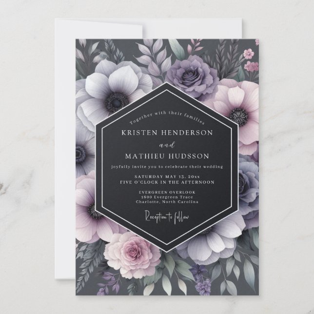 Invitation Mariage Anémone Crépuscule Charbon (Devant)