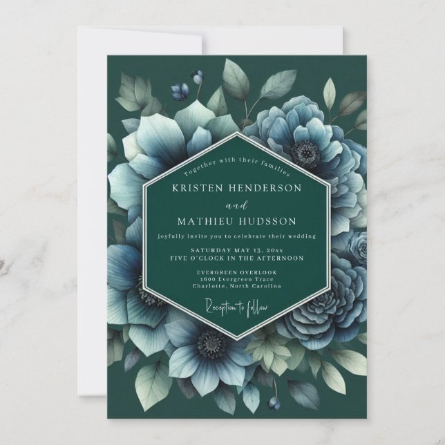 Invitation Mariage Anémone Crépuscule Émeraude (Devant)