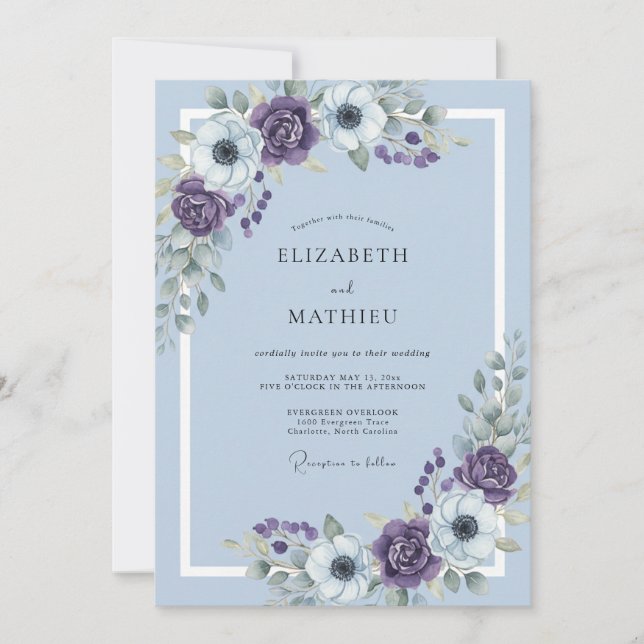 Invitation Mariage Anémone de Ciel Améthyste (Devant)
