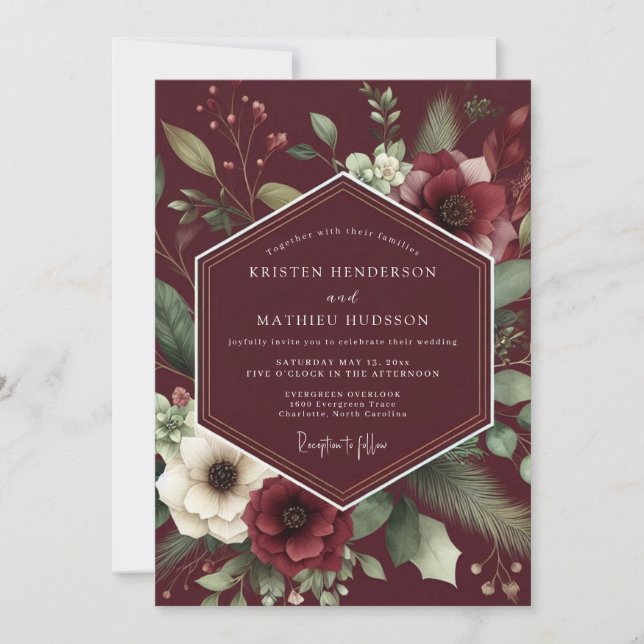 Invitation Mariage Anémone Dramatique de Bourgogne (Devant)