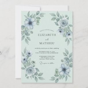 Invitation Mariage Anémone en Acier Bleu