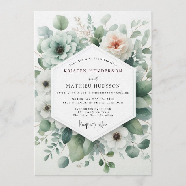 Invitation Mariage Anémone Ethéré Sage (Devant)