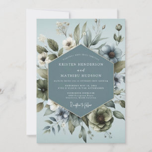 Invitation Mariage Anémone Ethérée Bleu Acier