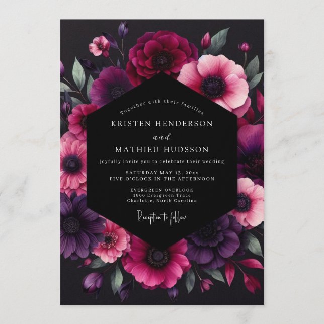 Invitation Mariage Anémone Fuchsia Dramatique (Devant)