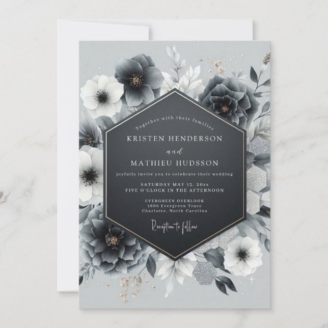 Invitation Mariage Anémone Gildé de Charbon (Devant)