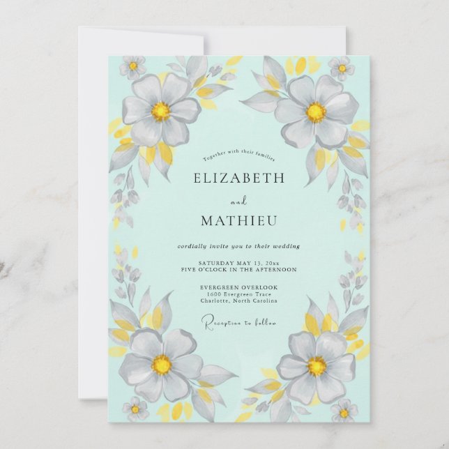 Invitation Mariage Anémone Gris Mousse de Mer (Devant)