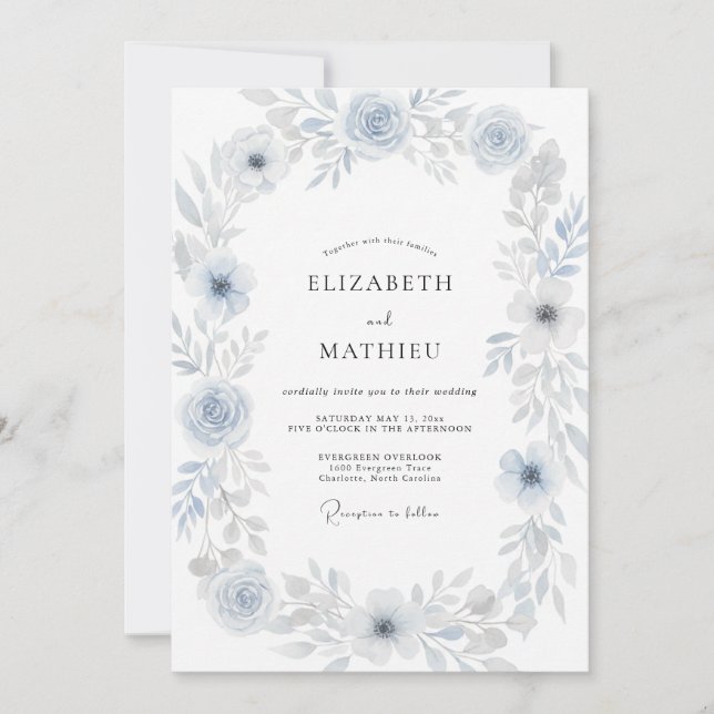 Invitation Mariage Anémone Gris Poudre (Devant)