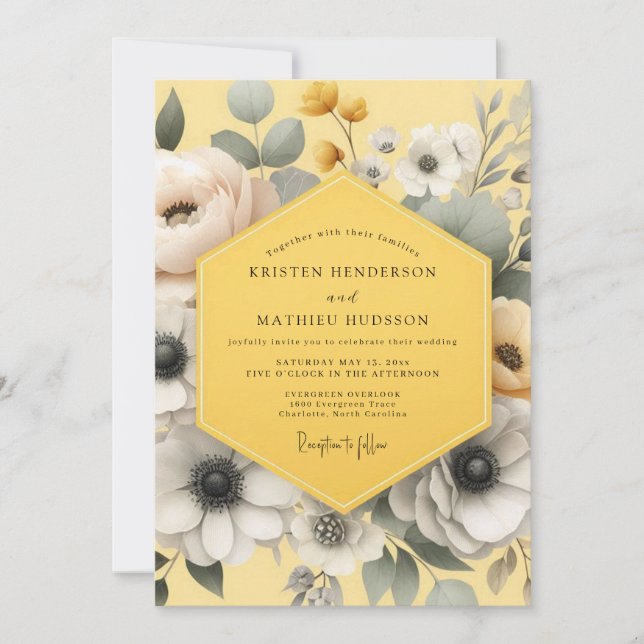 Invitation Mariage Anémone Grise Souci (Devant)