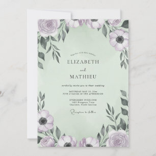 Invitation Mariage Anémone Lavande et Mousse de Mer