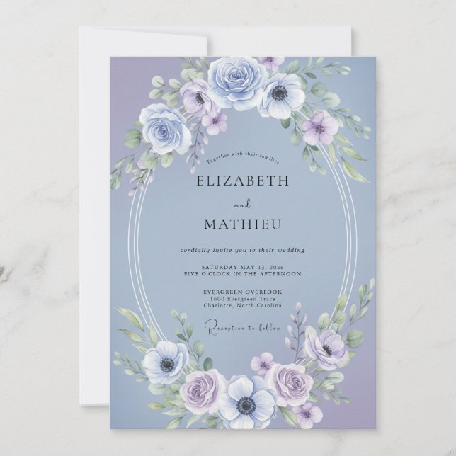 Invitation Mariage Anémone Lavande Pervenche (Devant)