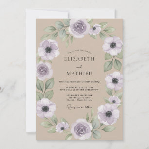 Invitation Mariage Anémone Lilas Beige