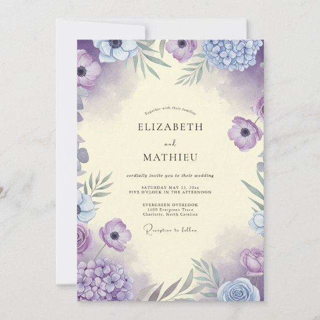Invitation Mariage Anémone Lilas Lavande (Devant)